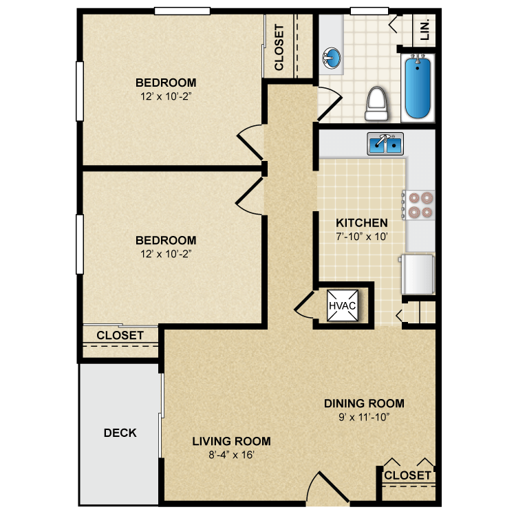 Floor plan for 2 beds, 1 bath, 920 sqft